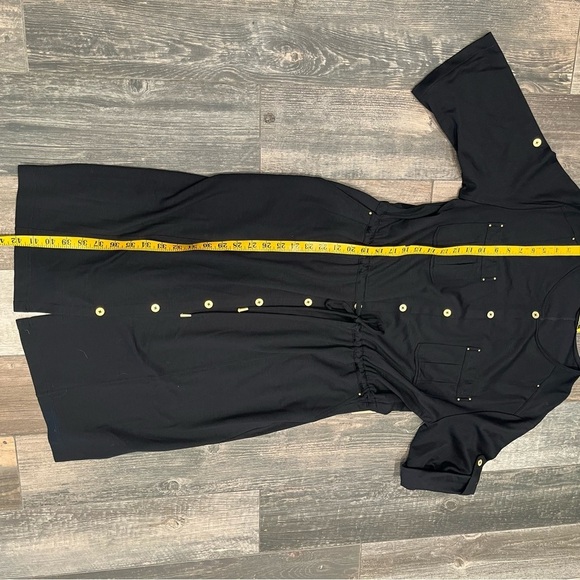 St. John Spa Black Jersey Button Roll Tab Sleeve Blouson Dress NWT $595 - Picture 7 of 10